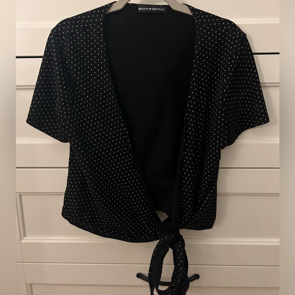 brandy melville navy polka dot wrap top - Picture 1 of 3